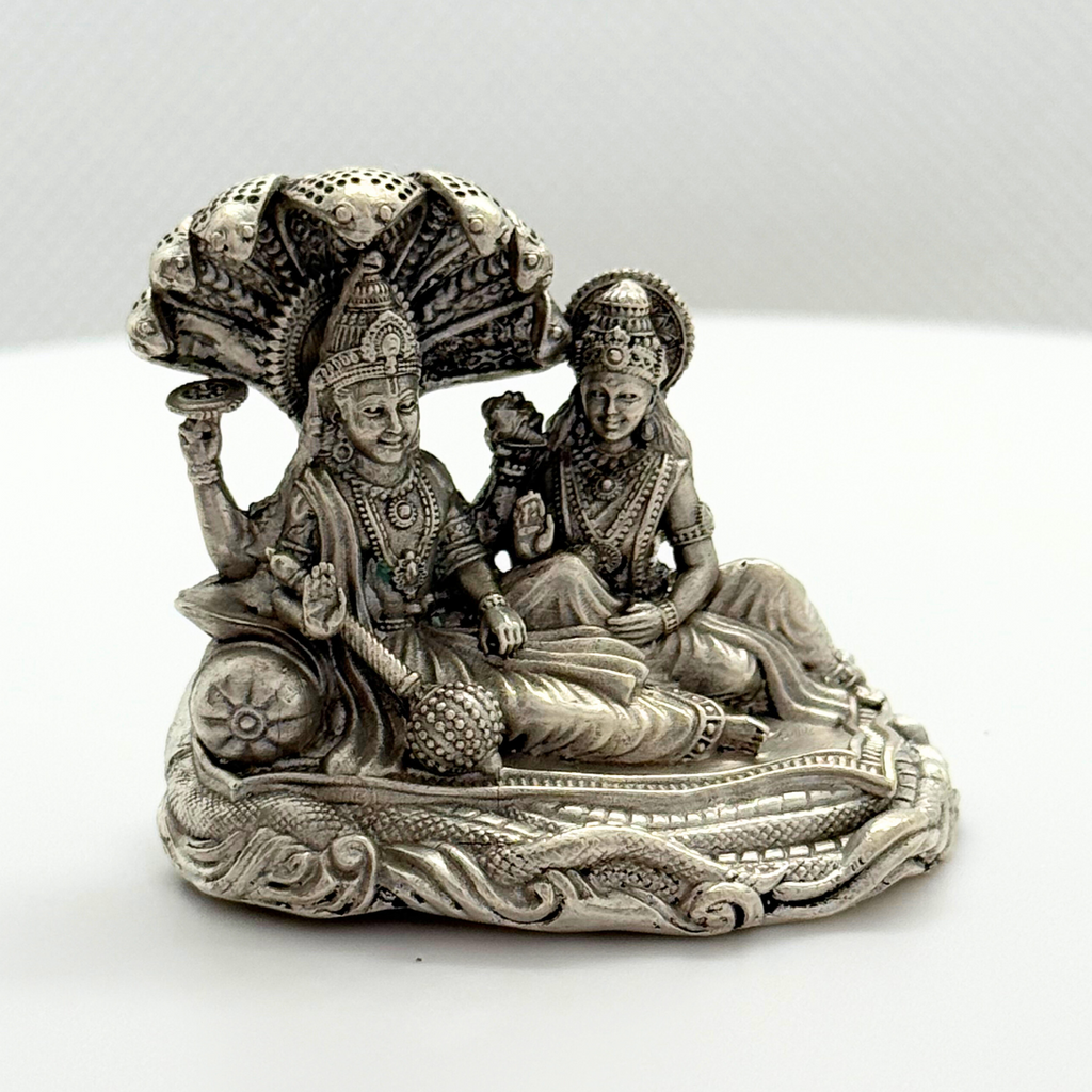 925 Sterling Silver-Vishnu with Lakshmi resting on Shesha